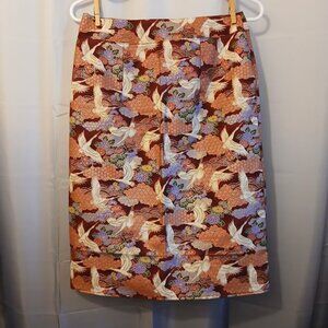 New A-line Pencil Skirt S 4/6 Wine Lavender Crane Stork print Knee Length Career